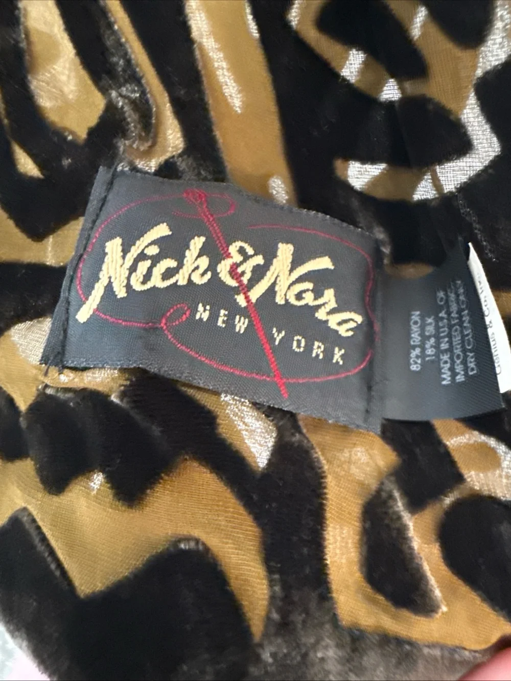 Nick & Nora NY Silk Blend Double‎ Sided Scarf 58x10 Burnout Velvet Brown Unique